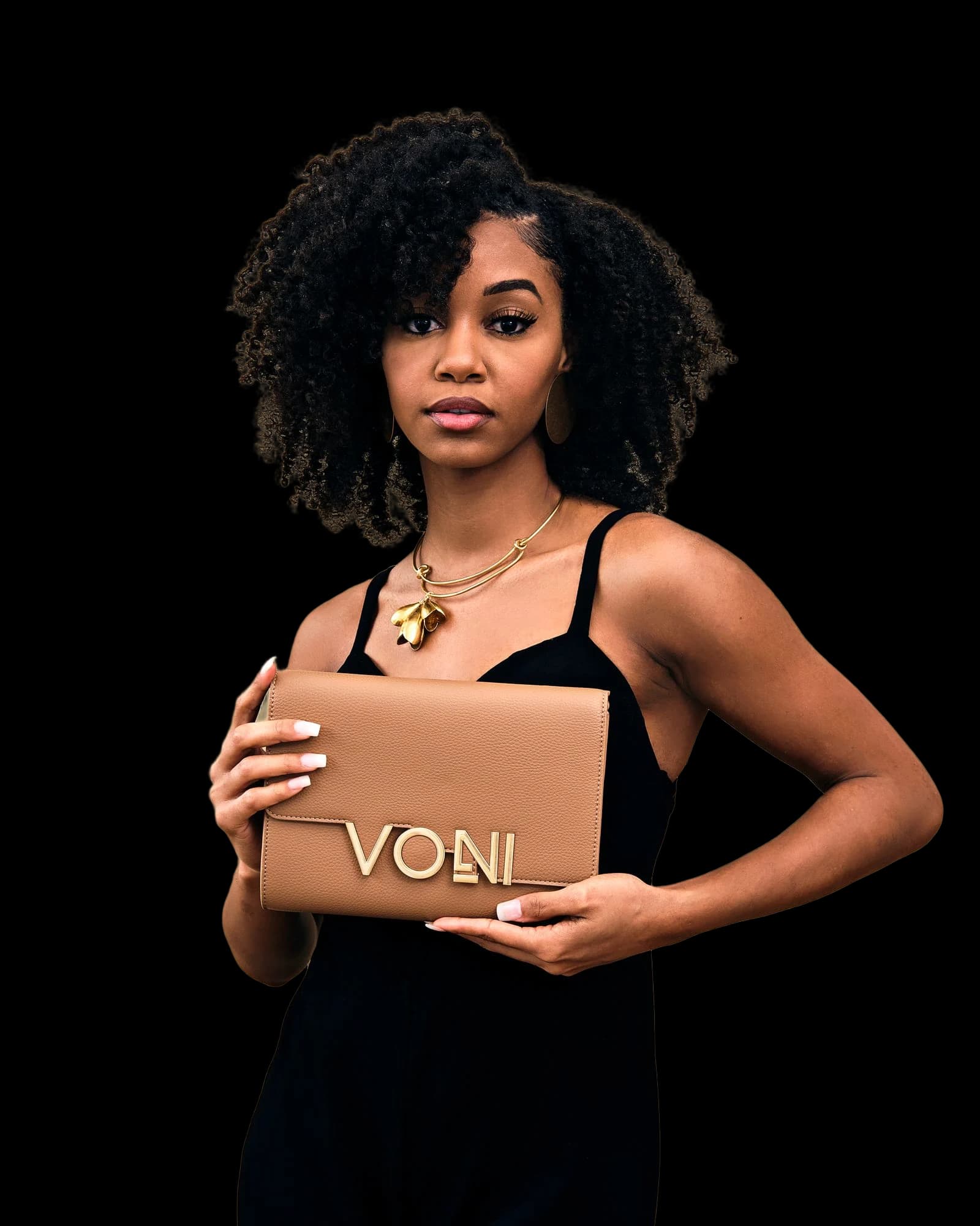 Fashion model with a handbag, background removed